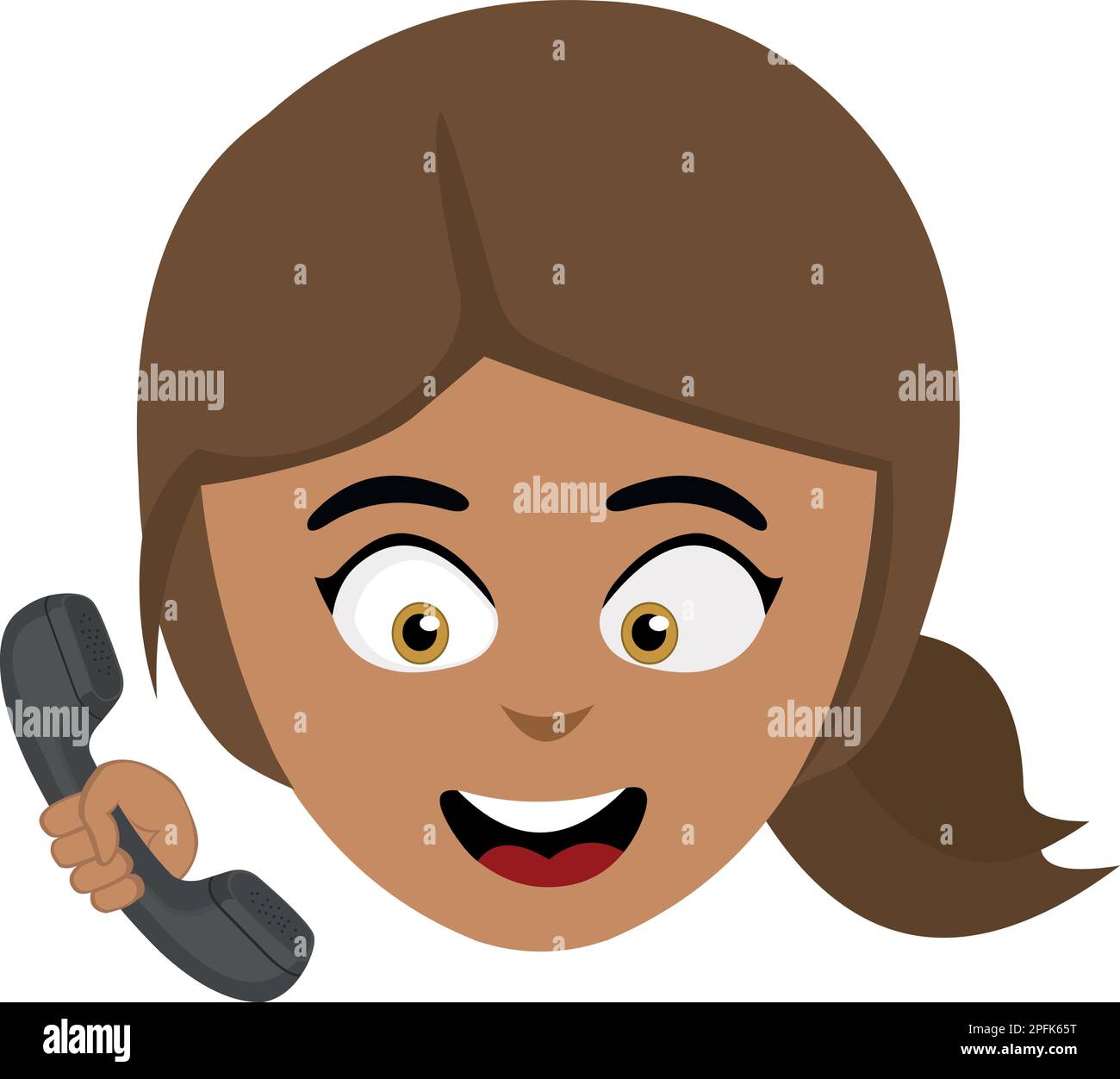 vector illustration face of a cartoon brunette girl talking on the phone Stock Vector