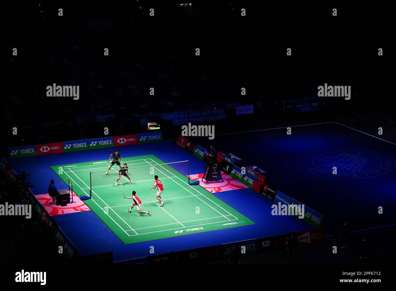 Japan's Takuro Hoki and Yugo Kobayashi in action against China's He Ji Ting and Zhou Hao Dong during day four of the YONEX All England Open Badminton Championships at the Utilita Arena Birmingham. Picture date: Friday March 17, 2023. Stock Photo