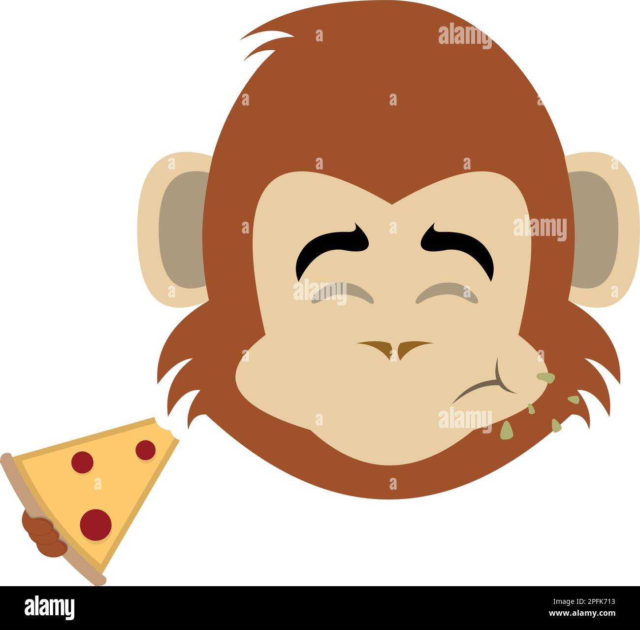 vector illustration cartoon character face of a monkey eating a slice of pizza Stock Vector
