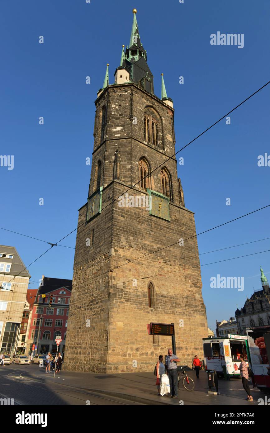 Red Tower, Market Square Halle an der Saale, Saxony-Anhalt, Germany Stock Photo
