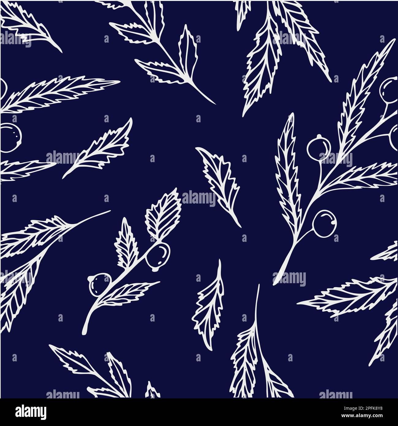 Hand drawing sketching seamless pattern with vector white branches with ...