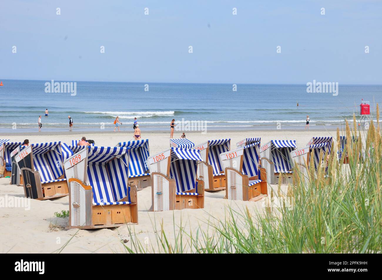 Beach, summer, beach chairs, vacation, North Sea, Norderney, Wadden Sea, Germany Stock Photo