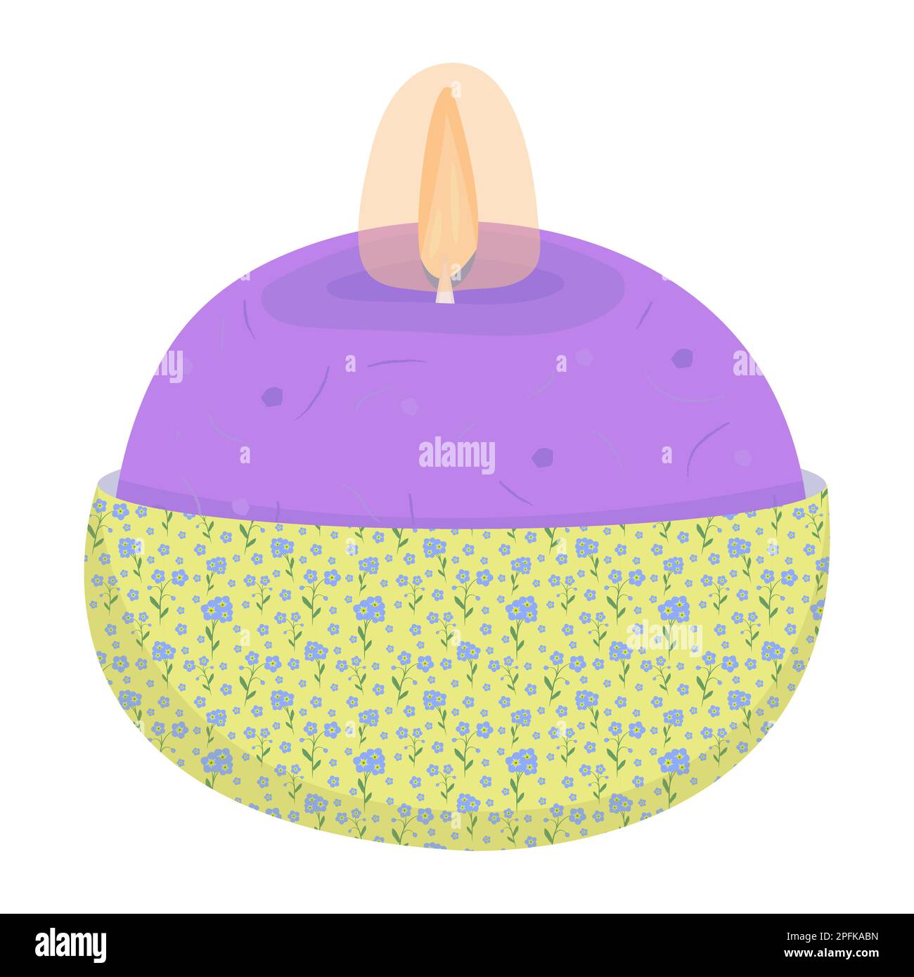 Violet candle in holder with forget-me-not pattern Stock Vector