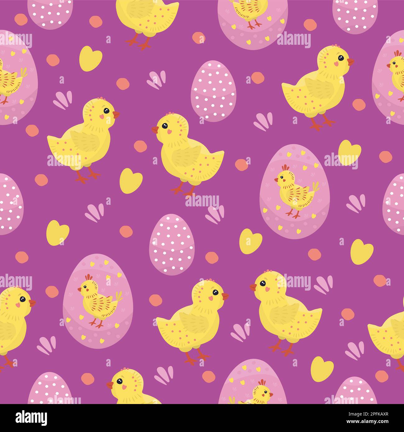 Easter seamless pattern with chicks, violet background Stock Vector
