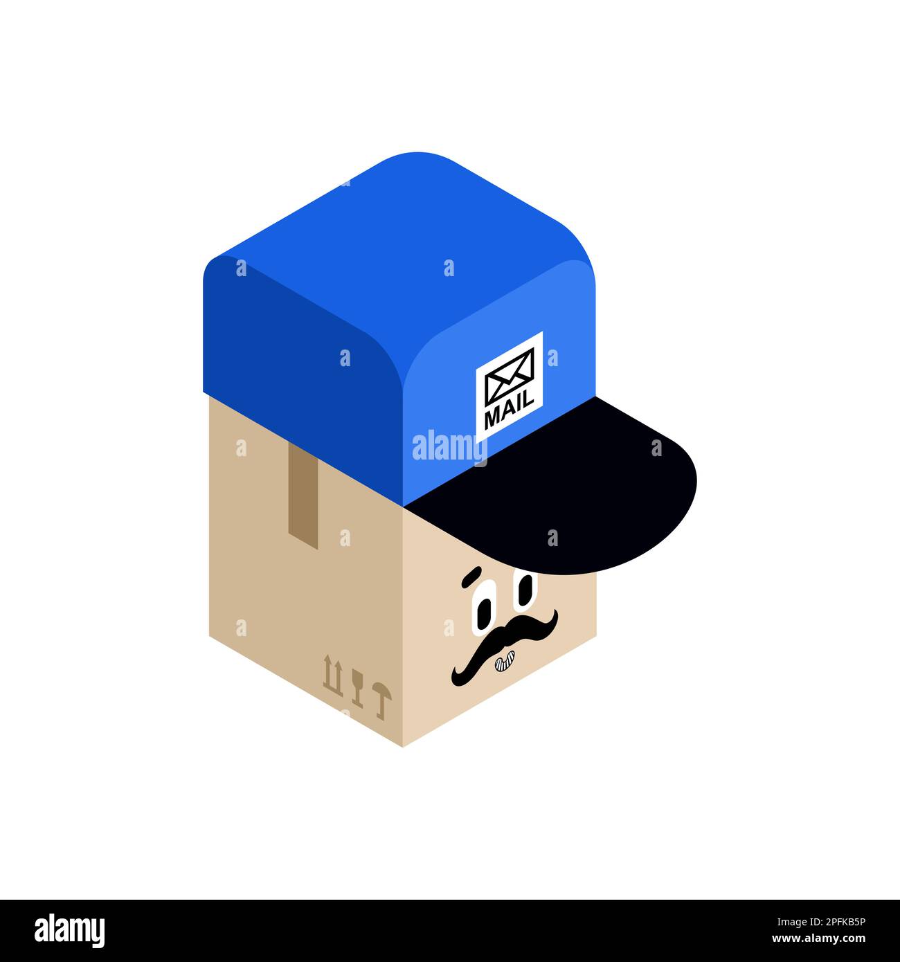 Parcel box in postman cap isolated. Concept funny box to send Stock ...
