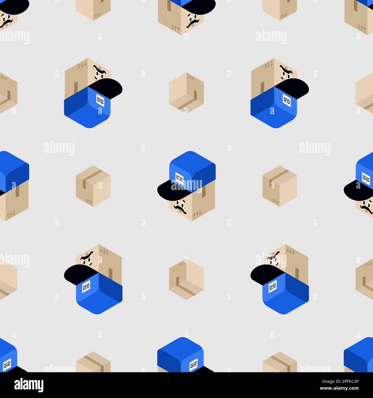 Parcel box and postman cap pattern seamless. Concept funny box to send ...