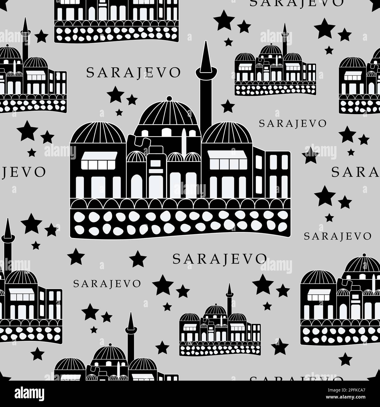 Sarajevo, black and white seamless pattern Stock Vector