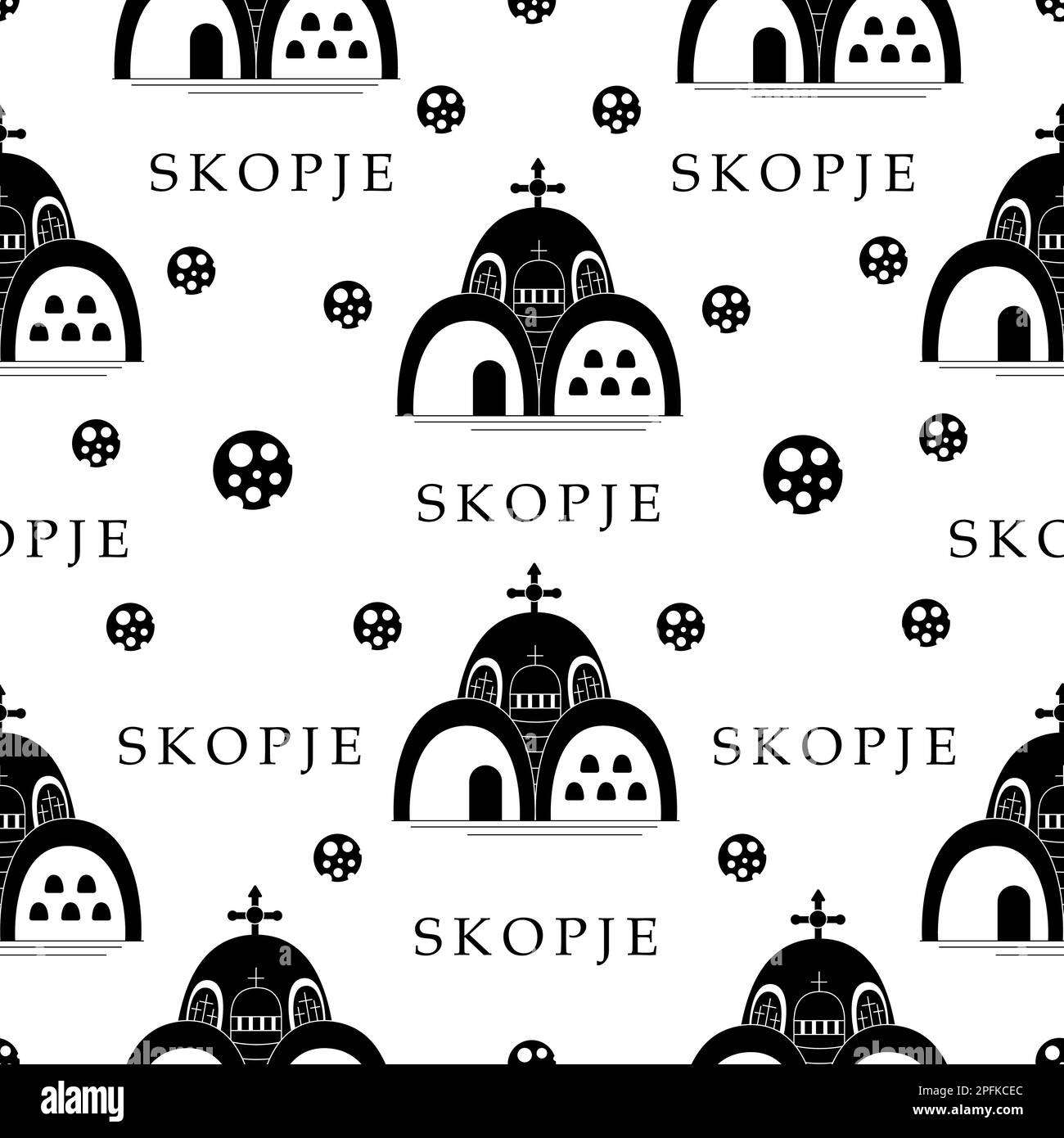 Skopje, black and white seamless pattern Stock Vector