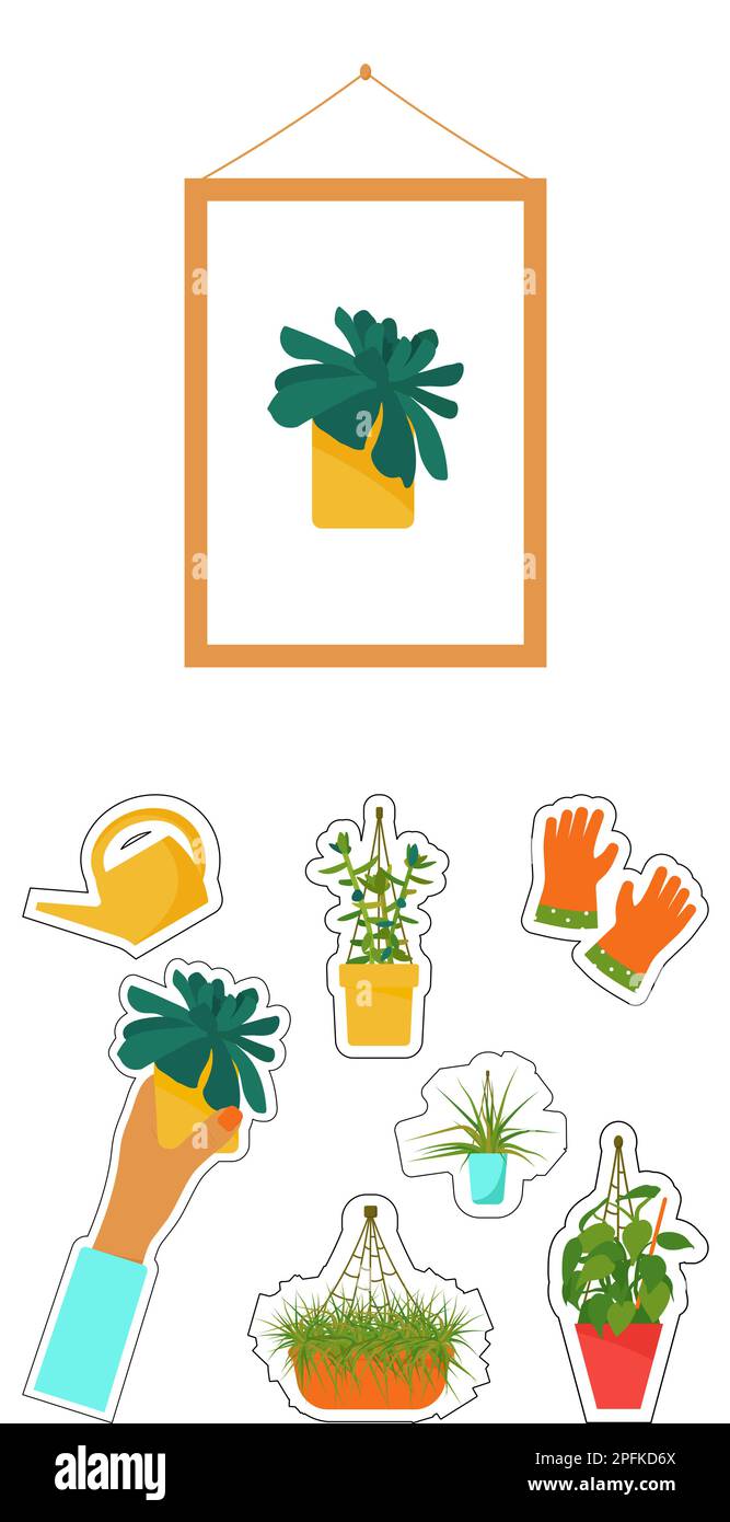 Painting with flowers. House plants. Interior Scandinavian design