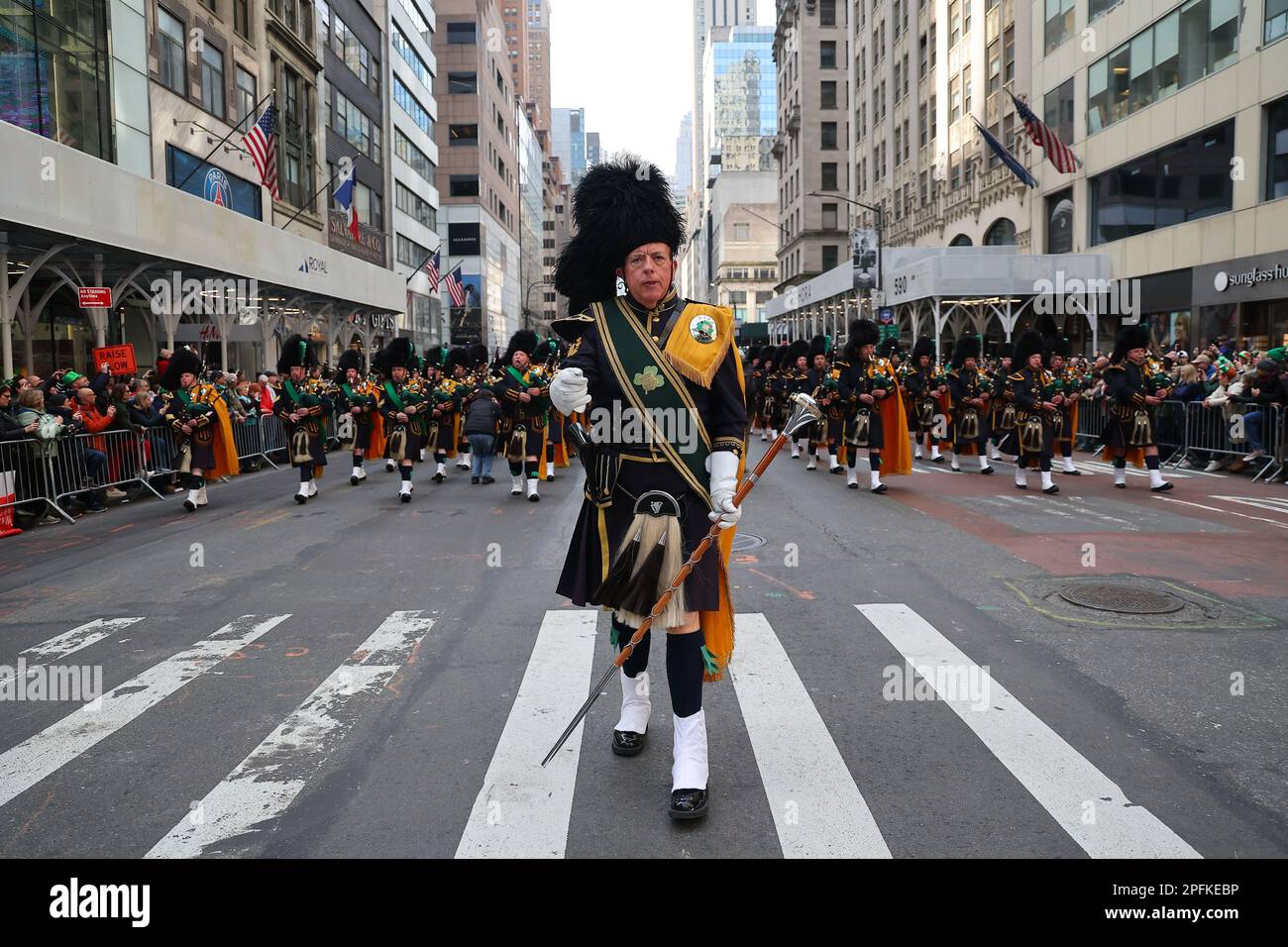 The Police Department Emerald Society Pipes & Drums performs during the