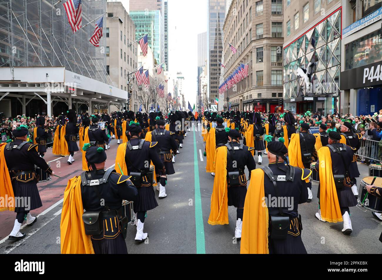 The Police Department Emerald Society Pipes & Drums performs during the
