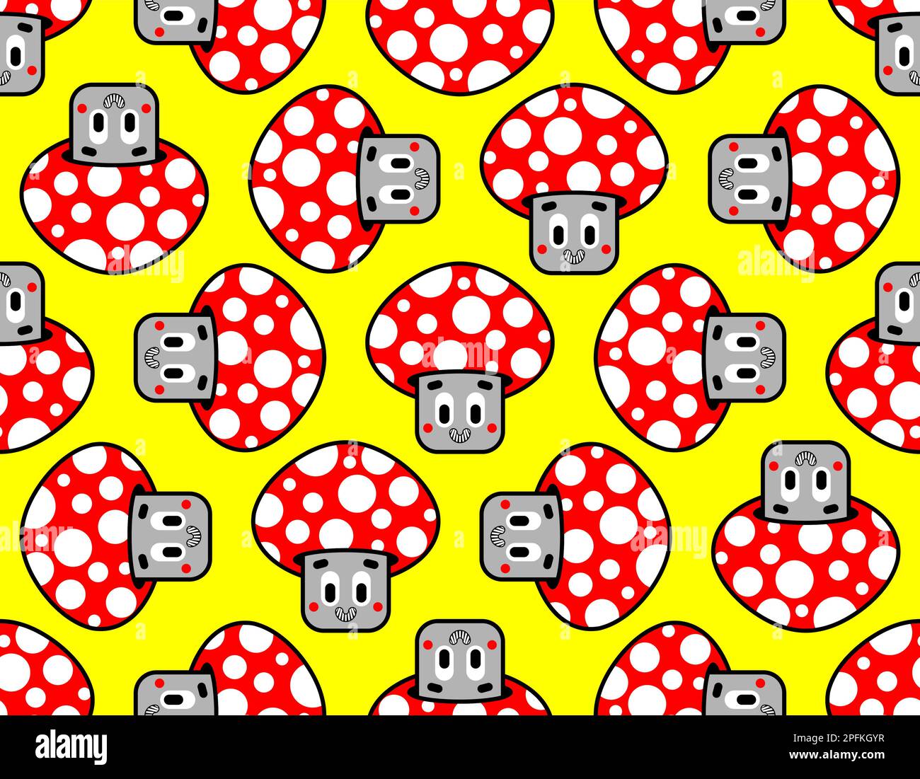 Cute amanita pattern seamless. Cheerful cartoon red mushroom background Stock Vector