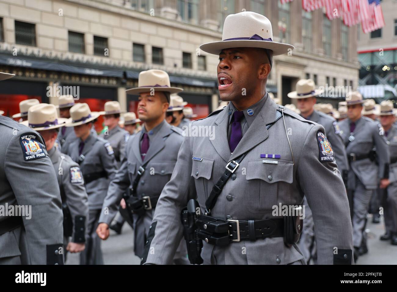 New York State Police march up Fifth Avenue during the St. Patrick's
