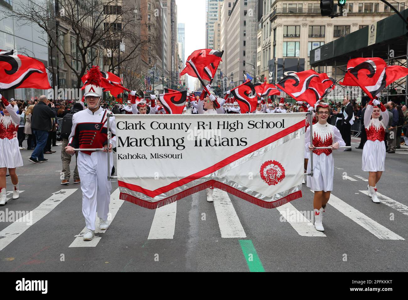 Clark County High School Band march in the St. Patrick's Day Parade on