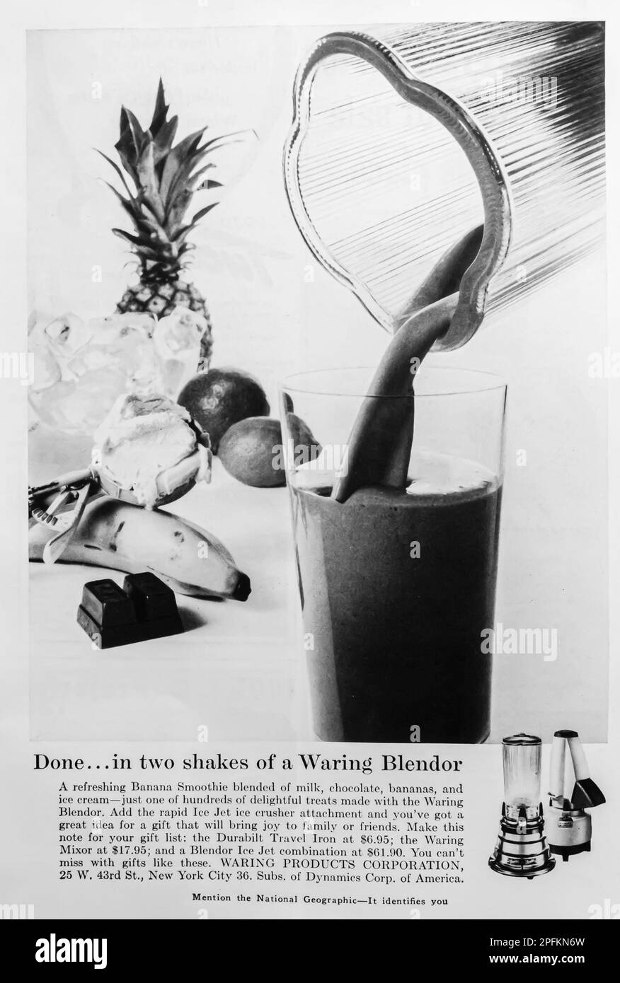 Waring blendor advert in a Natgeo magazine, november 1956 Stock Photo