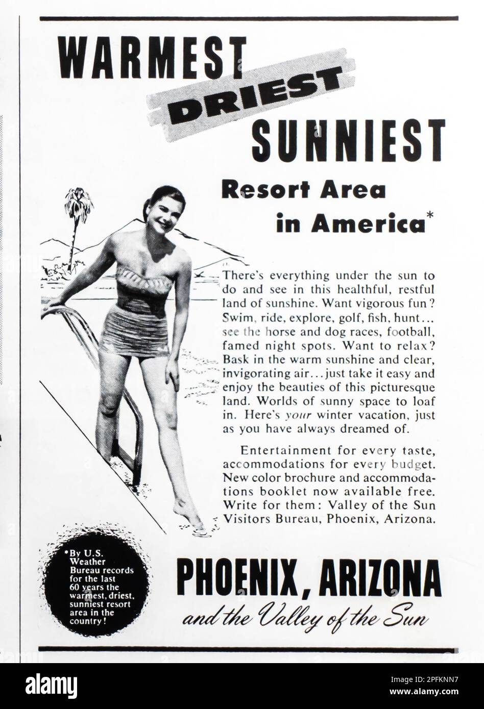 Phoenix Arizona advert in a Natgeo magazine, november 1956 Stock Photo