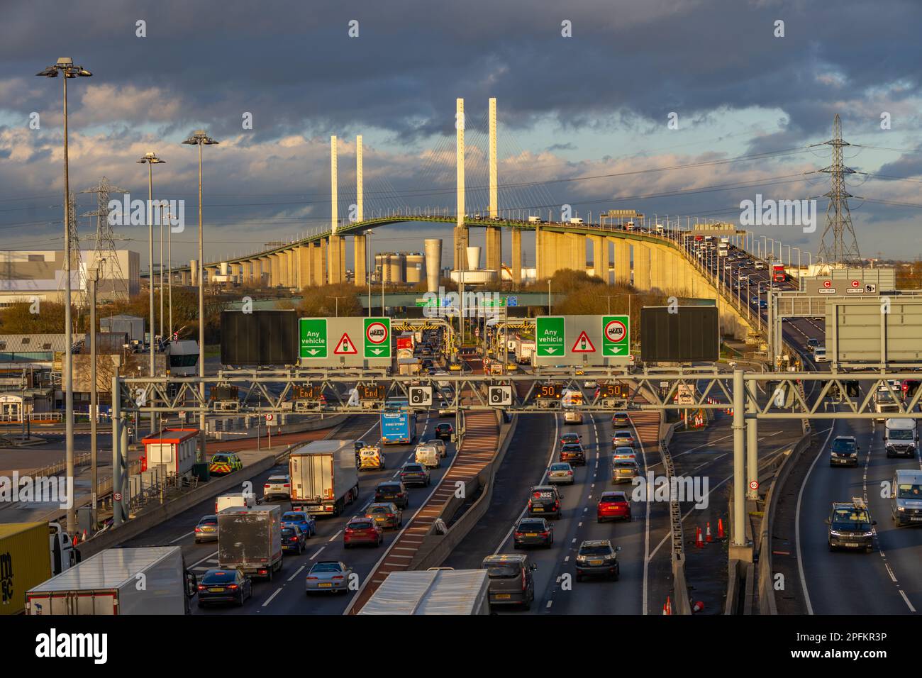 The dartford bridge over the river thames on a busy Friday night with