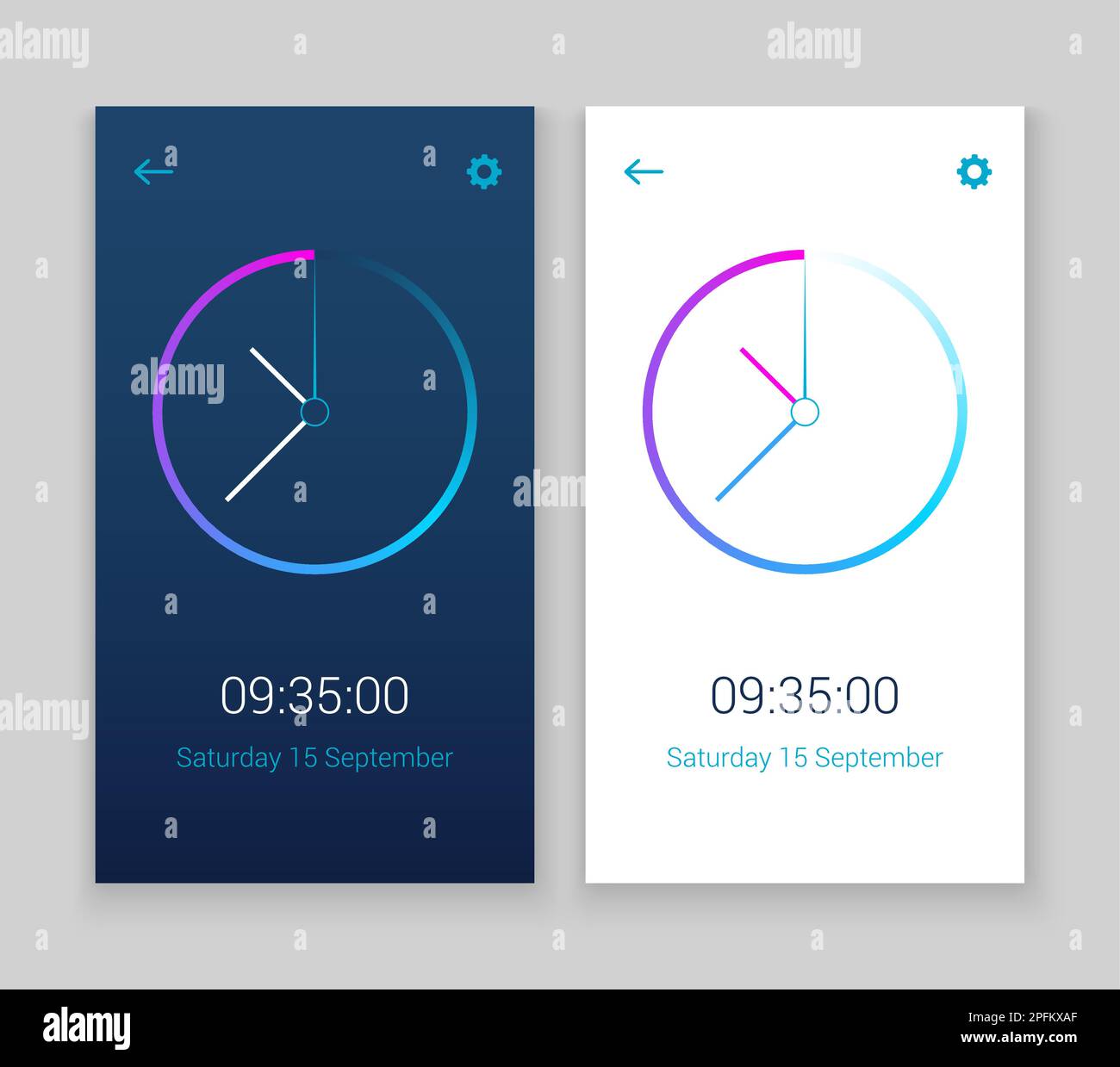 Clock mobile app concept UI design day and night. Clock user interface ...