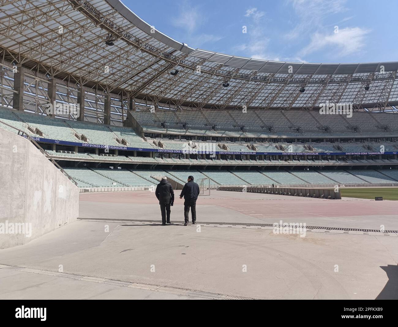 Coaches and controllers at the Olympic Stadium, Baku, Azerbaijan Stock