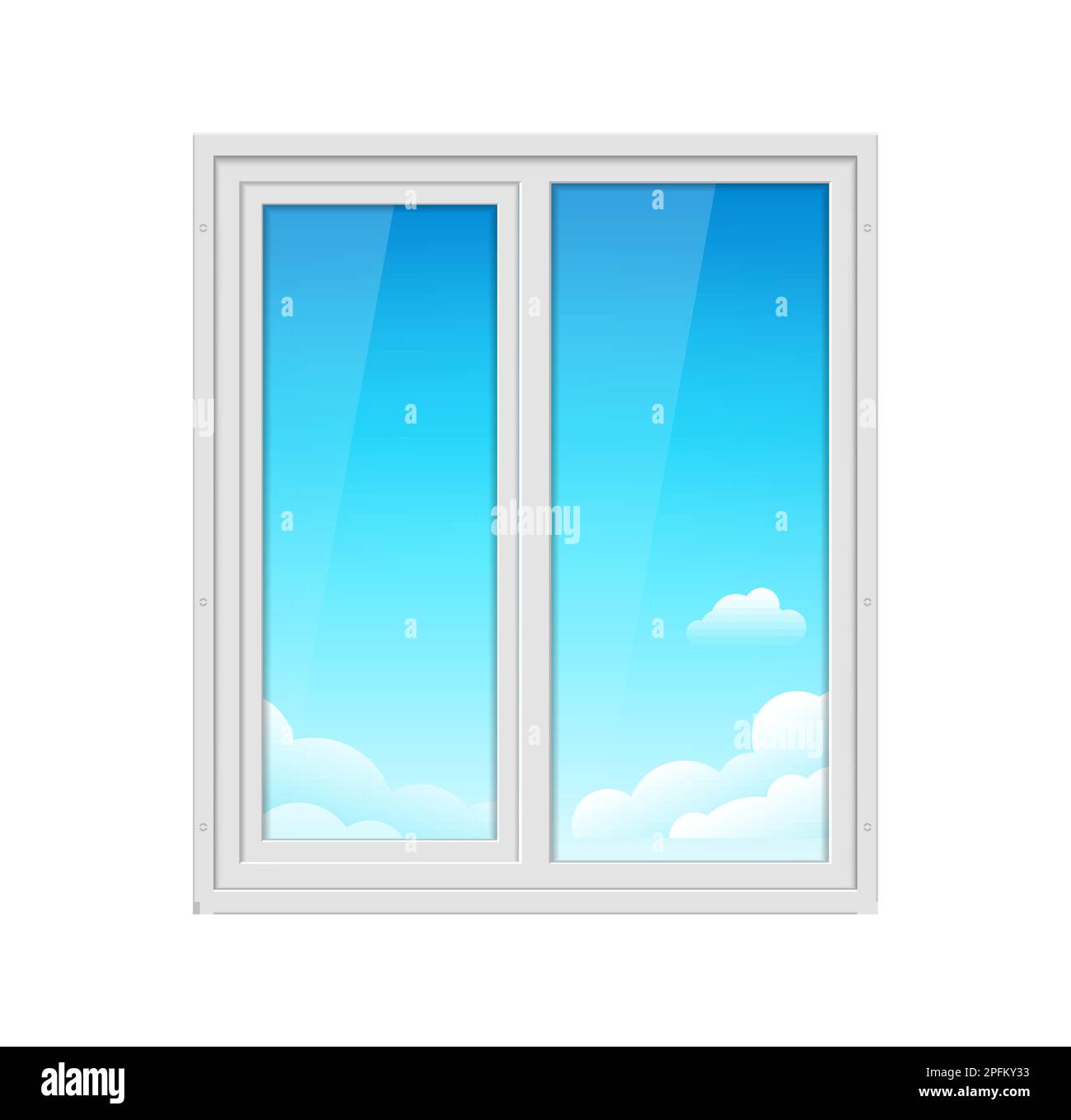 Plastic window frame in house. Vector glass plastic window closedm