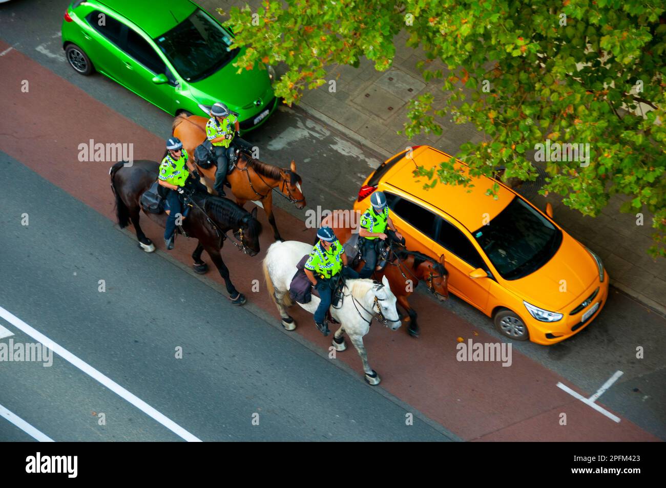 Perth, Australia - January 31, 2020: Mounted police of the Western Australian police force Stock Photo