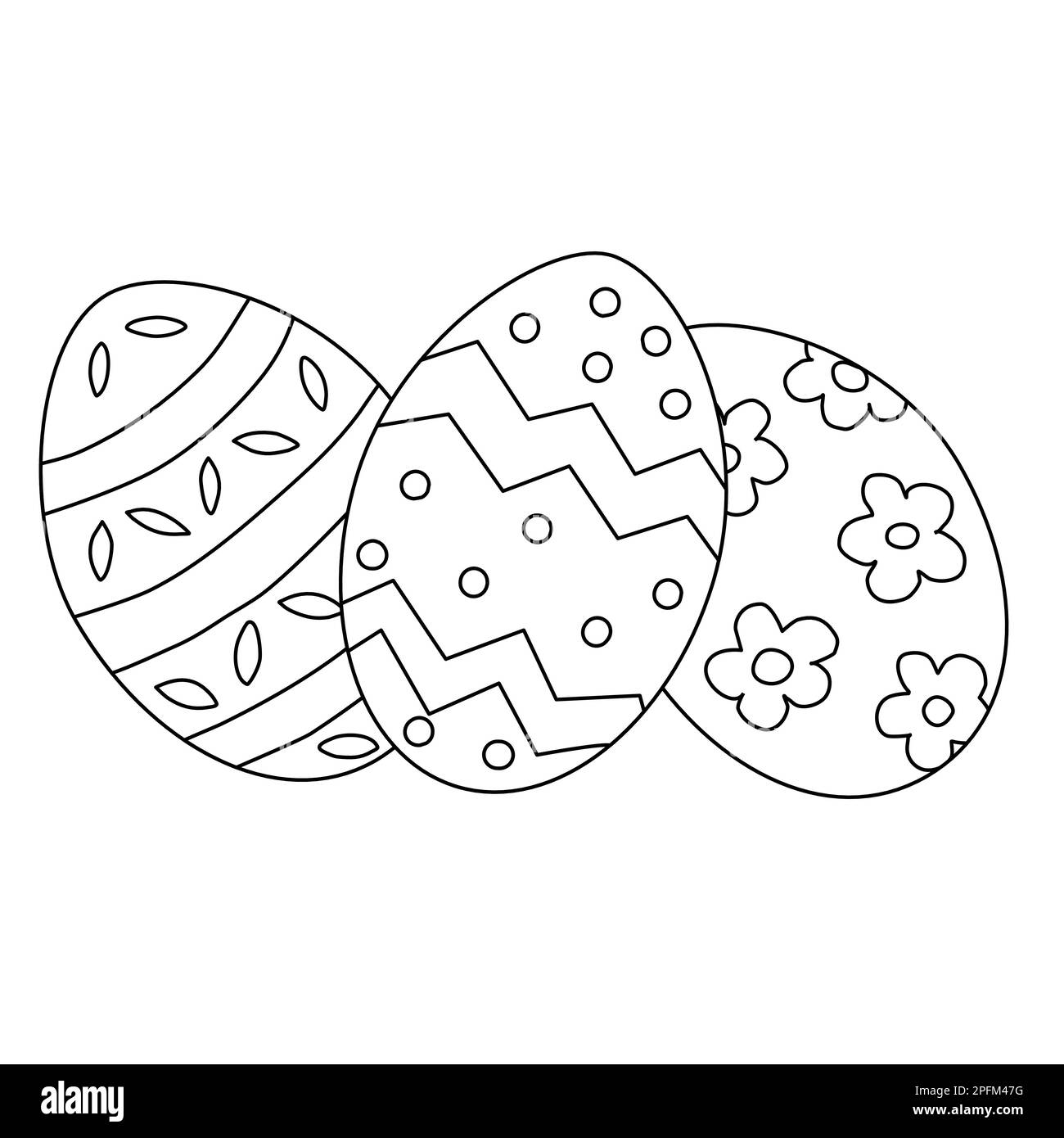 Easter eggs, doodle style flat vector outline illustration for kids