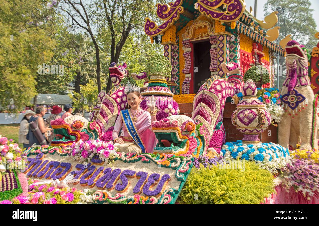 Floral float, Chiang Mai flower festival parade 2023 Thailand Stock Photo