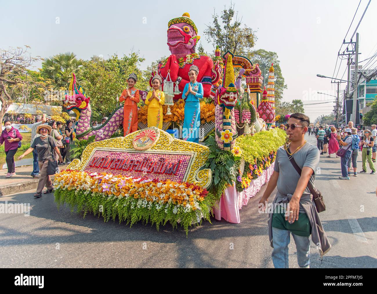 Colourful float, Chiang Mai flower festival parade 2023 Thailand Stock Photo