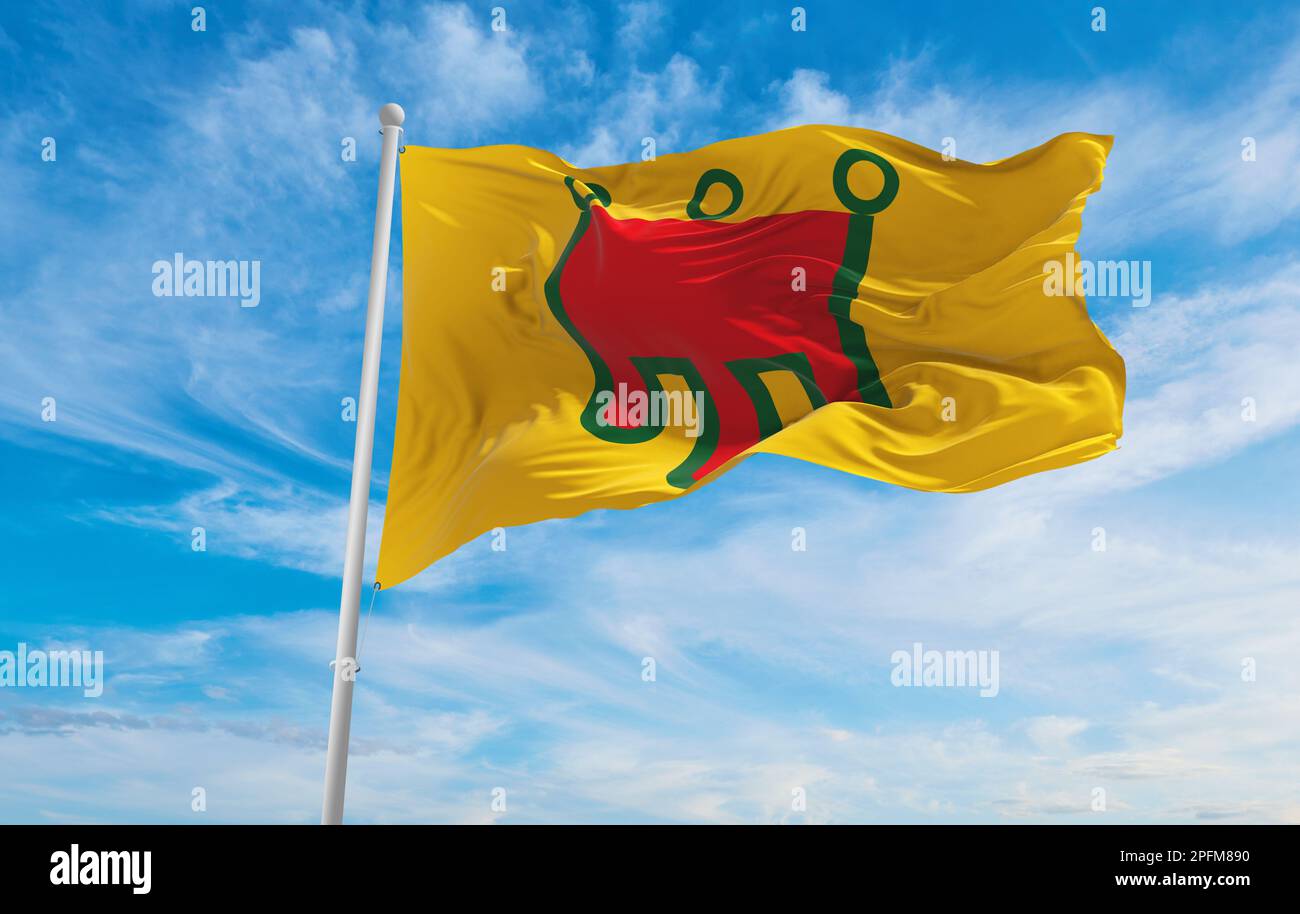 flag of Gallo-Romance peoples Auvergnat people at cloudy sky background, panoramic view. flag representing extinct country,ethnic group or culture, re Stock Photo