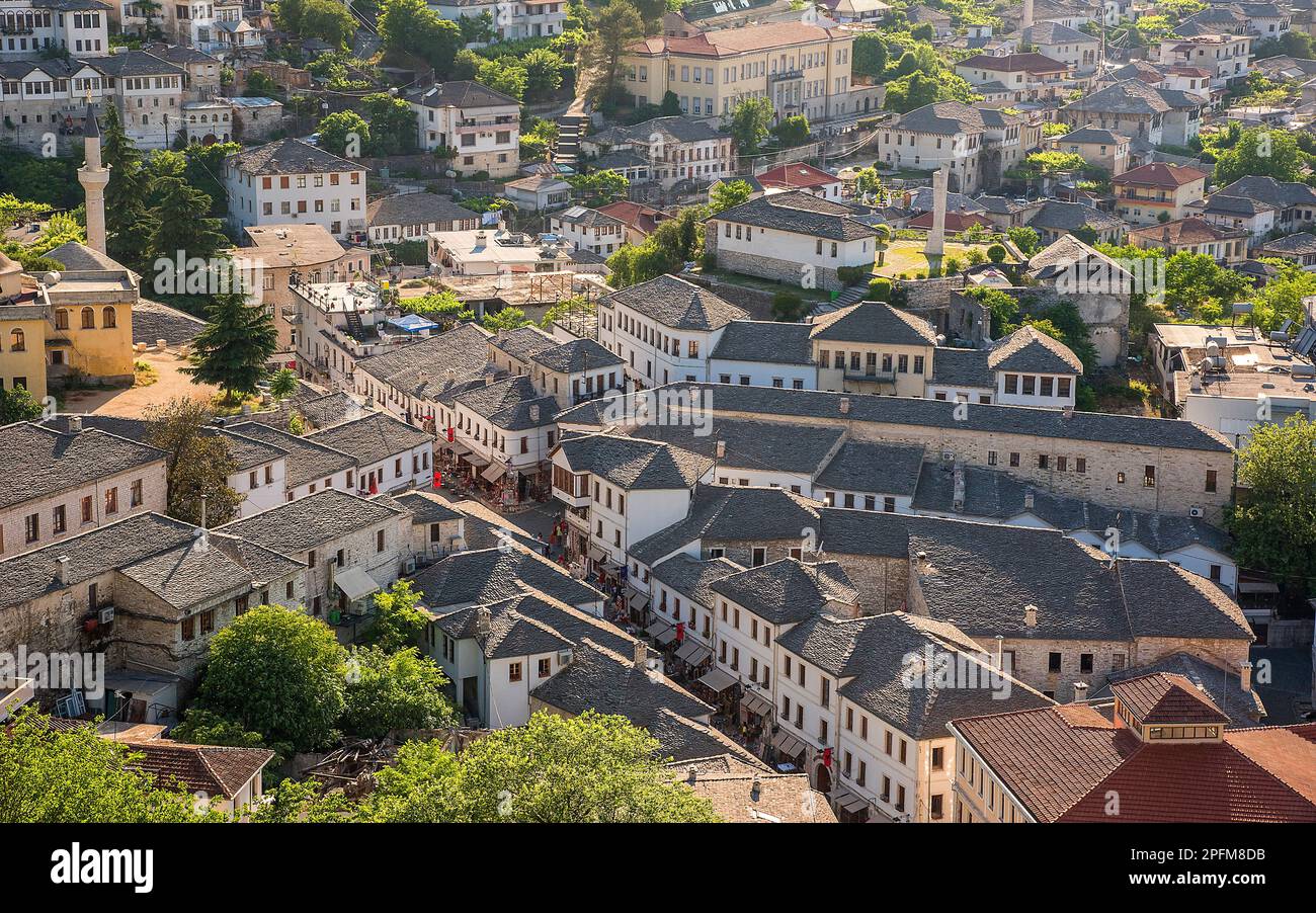 View of Gjirokaster, Albania, from the 12th-century castle Stock Photo