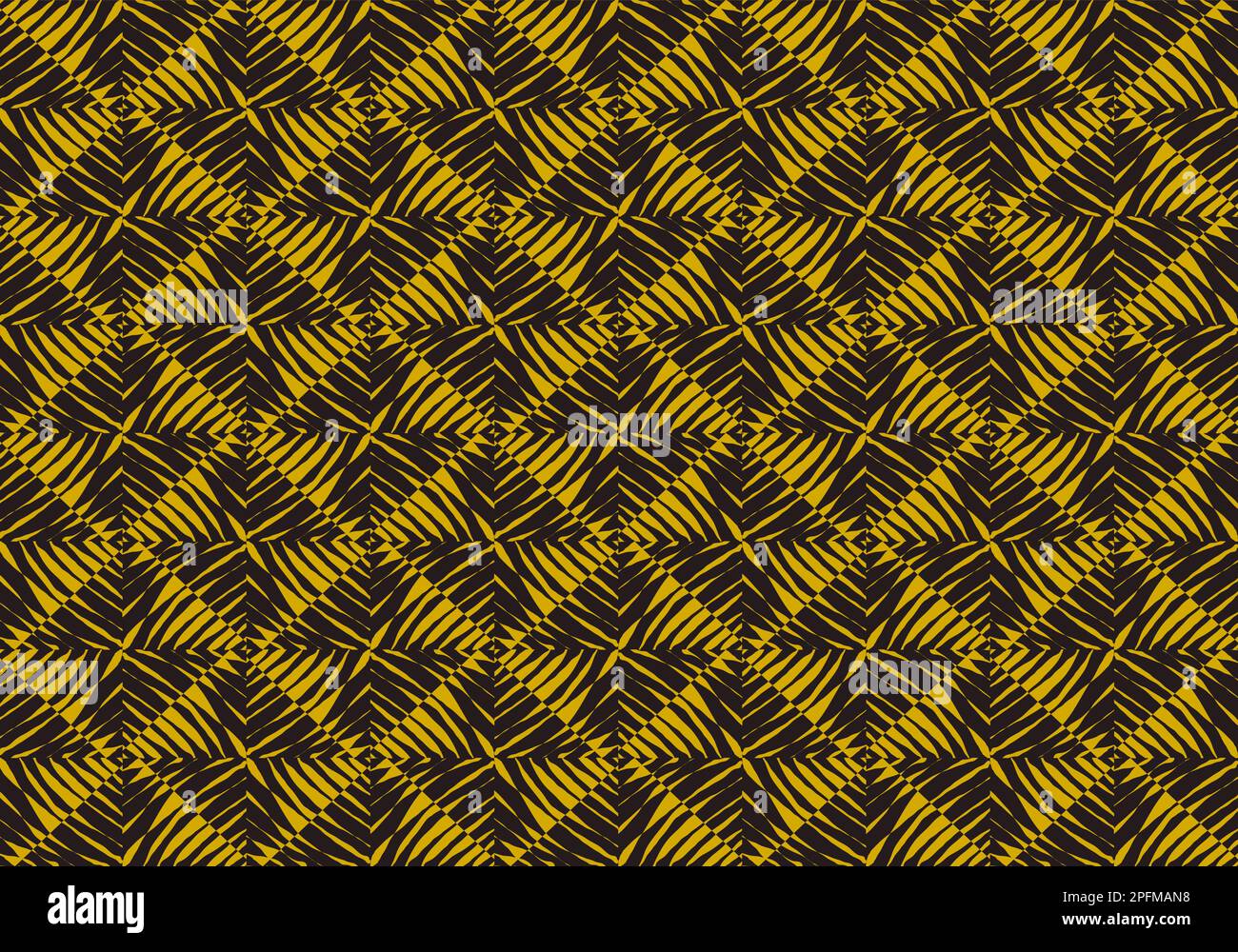 Gold and Black Leaf Pattern Mosaic Tiles Design Art for Backgrounds. Seamless Pattern. Mosaic. Geometry. Vector Illustration Graphic Design. Stock Vector