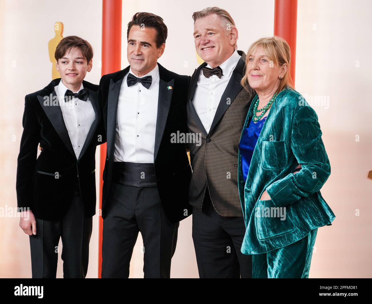Los Angeles, USA. 12th Mar, 2023. James Padraig Farrell, Colin Farrell, Brendan Gleeson and Mary Gleeson walking on the red carpet at the The 95th Academy Awards held by the Academy of Motion Picture Arts and Sciences at the Dolby Theatre in Los Angeles, CA on March 12, 2023. (Photo by Sthanlee B. Mirador/Sipa USA) Credit: Sipa USA/Alamy Live News Stock Photo