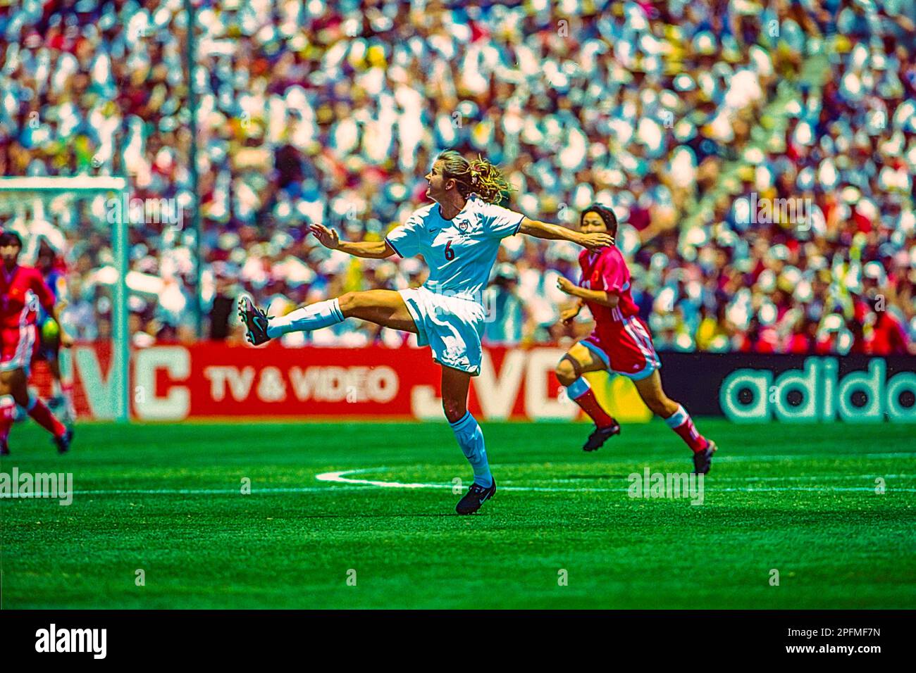 Brandi Chastain (USA) during USA vs CHN finals at the 1999 FIFA Women's World Cup Soccer. Stock Photo