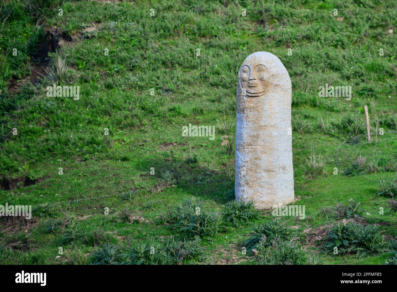 The mysterious prehistoric grassland stone statues in Xinjiang are precious cultural heritage in Xinjiang Stock Photo