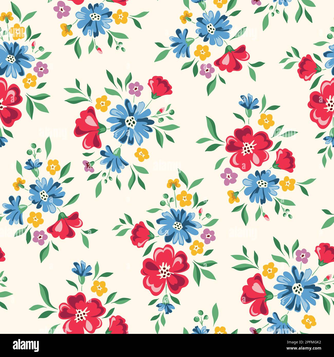 Delicate Chintz Romantic Meadow Wildflowers Vector Seamless Pattern Stock Vector