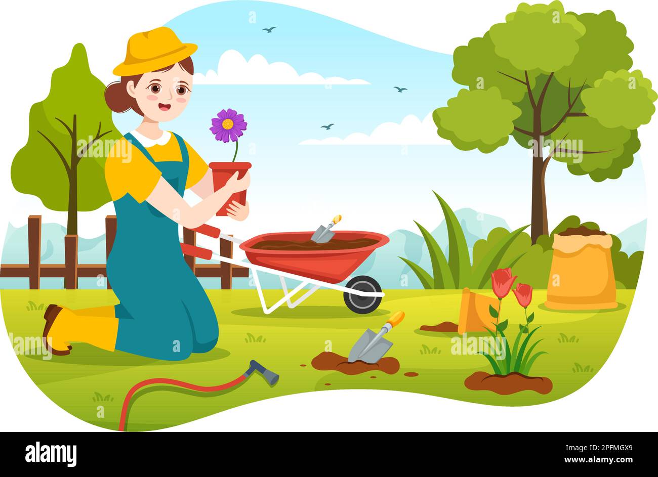 Gardener Illustration with Garden Tools, Farming, Grows Vegetables in  Botanical Summer Gardening Flat Cartoon Hand Drawn for Landing Page  Templates Stock Vector Image \u0026 Art - Alamy, image size:1300x943
