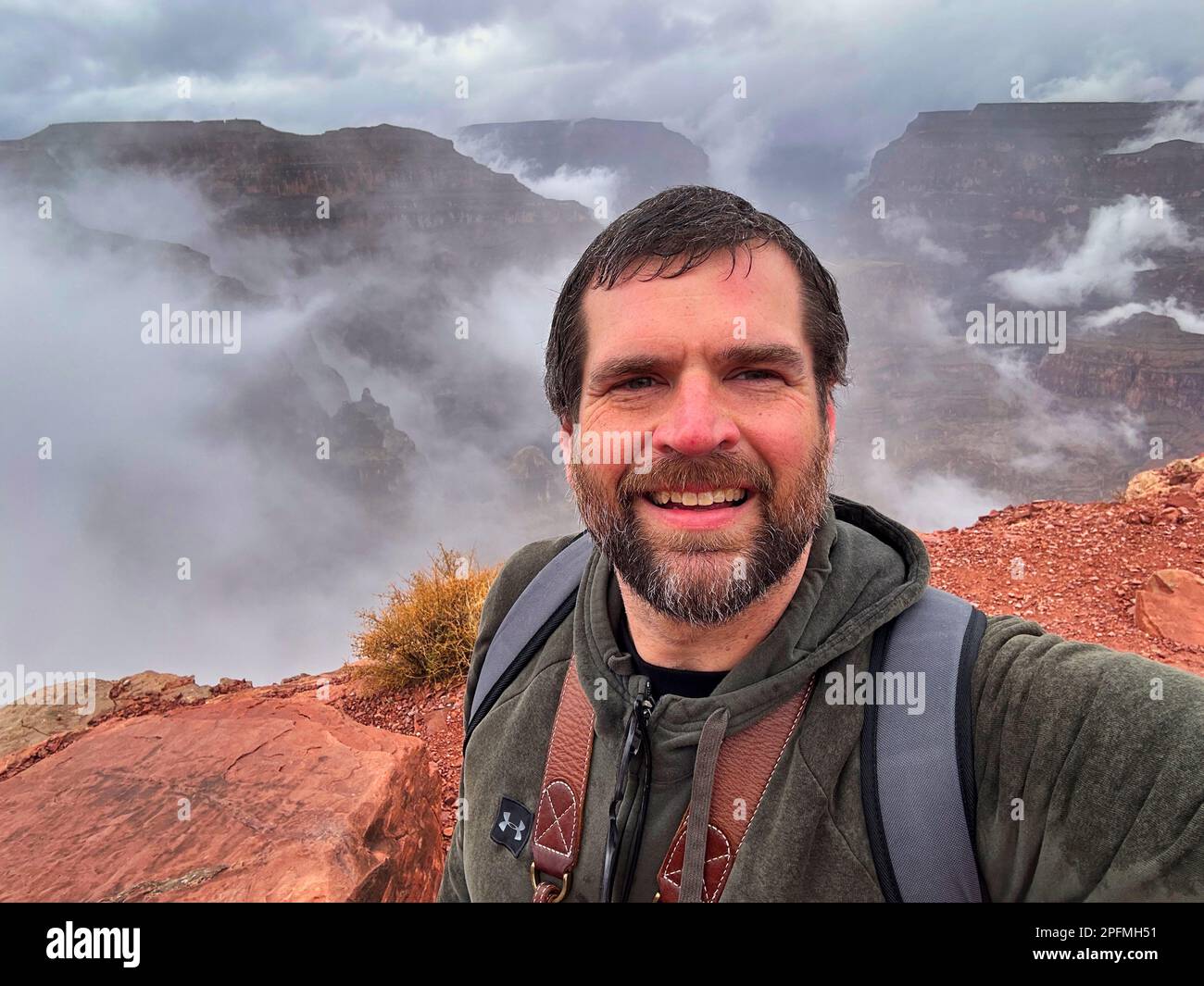  Caucasian male taking selfie in the clouds at Grand Canyon West Rim ...