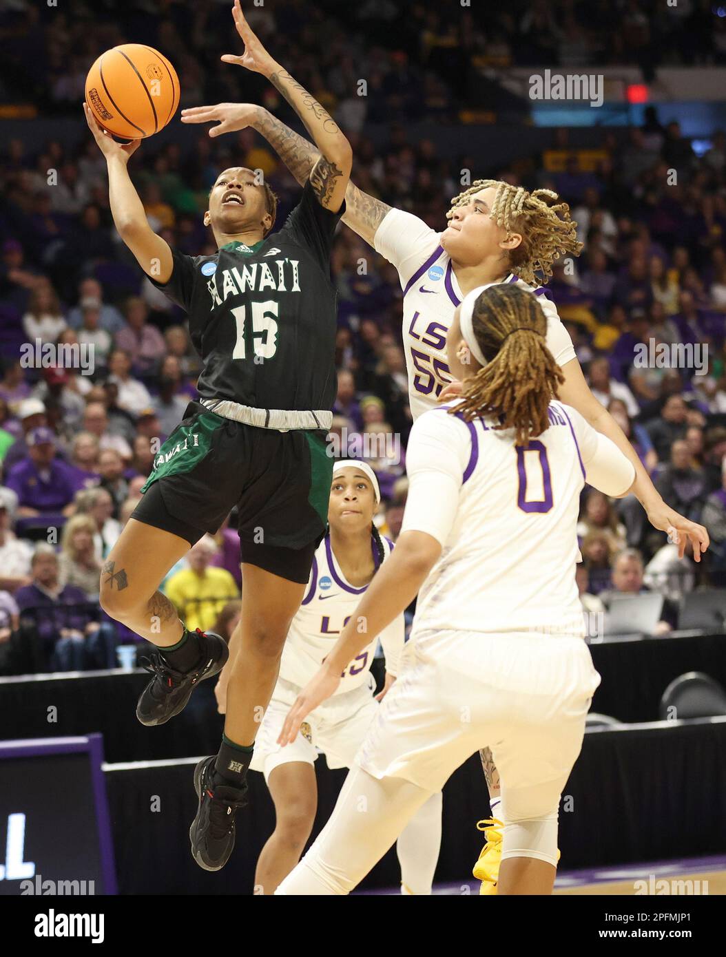 Baton Rouge, USA. 17th Mar, 2023. Hawai'i Rainbow Wahine guard Daejah