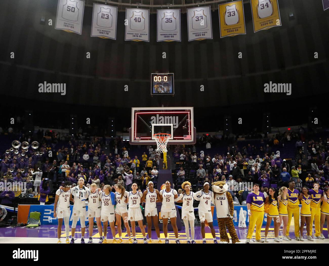 Baton Rouge, USA. 17th Mar, 2023. The LSU Tigers sing the alma mater