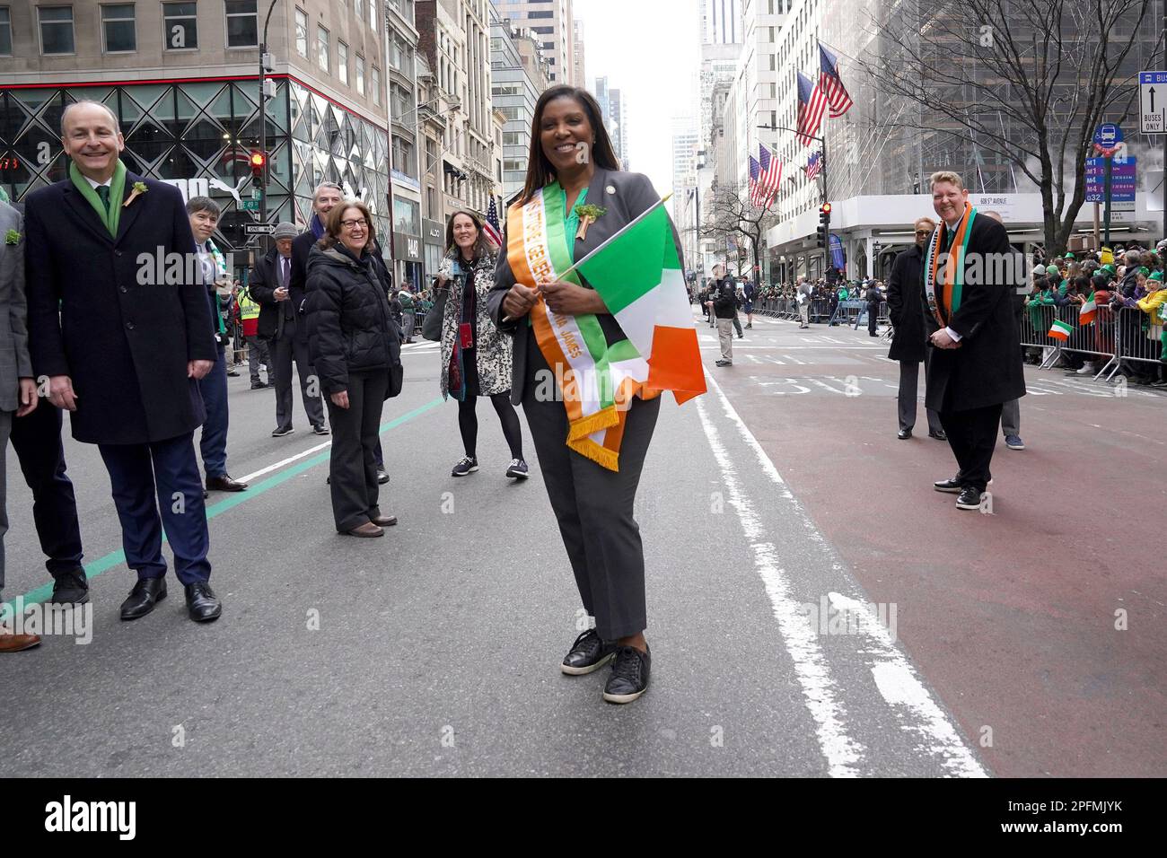 New York, NY, USA. 17th Mar, 2023. Micheál Martin, Letitia James at a public appearance for NYC St. Patrick's Day Parade, Fifth Avenue Manhattan, New York, NY March 17, 2023. Credit: Kristin Callahan/Everett Collection/Alamy Live News Stock Photo