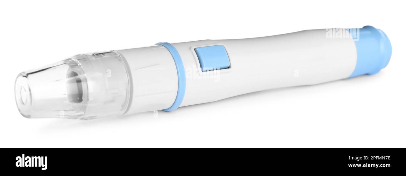 Lancet pen on white background. Diabetes control Stock Photo Alamy