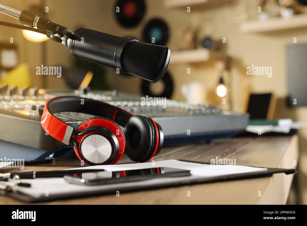 Professional audio equipment in modern radio studio Stock Photo - Alamy