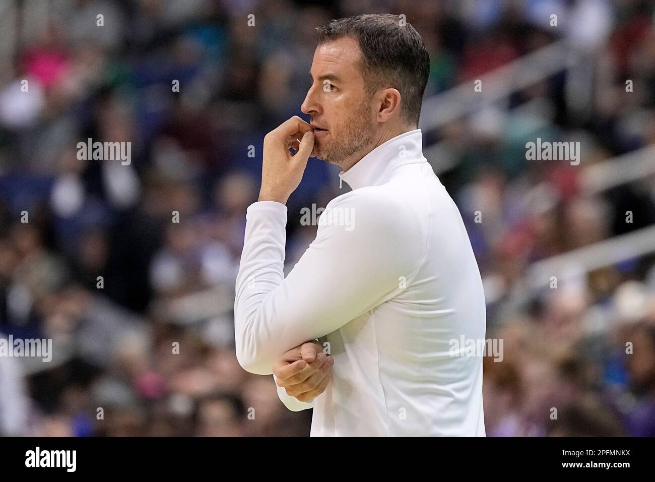 Montana State head coach Danny Sprinkle watches during the first half