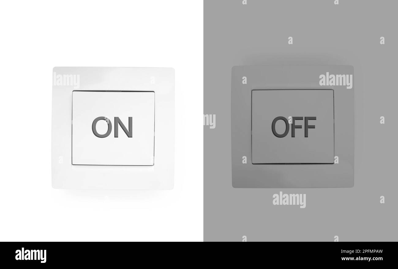Turned ON and OFF light switches on color background Stock Photo - Alamy