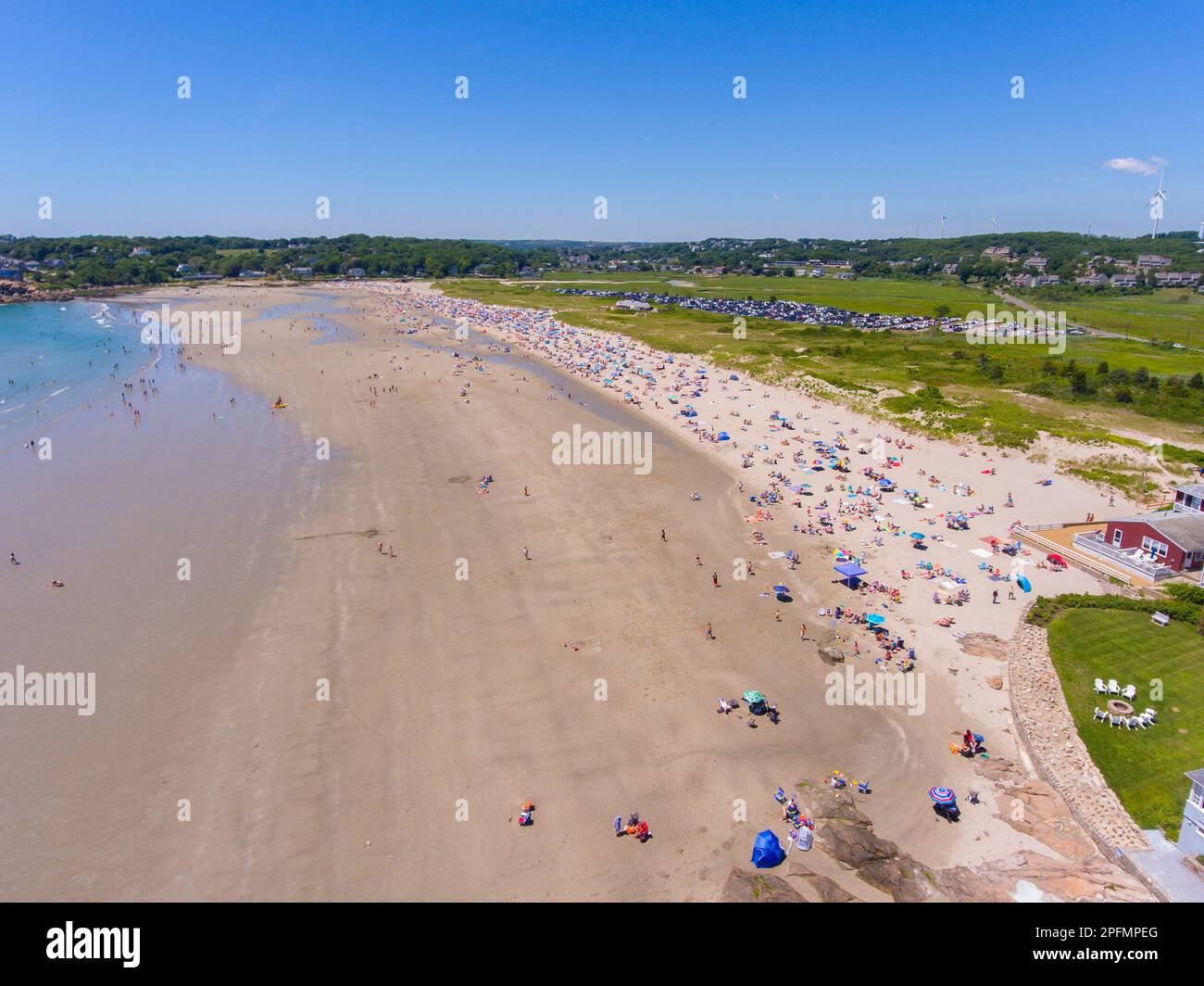 Good Harbor Beach aerial view in summer in Gloucester, Cape Ann, Massachusetts MA, USA. Stock Photo