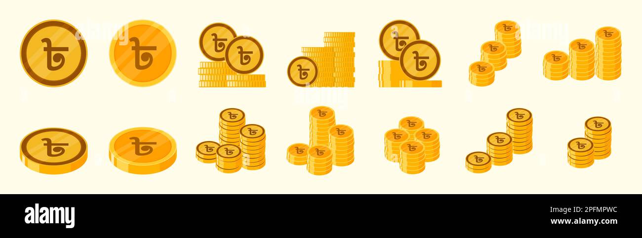 Bangladeshi Taka Coin Icon Set Stock Vector