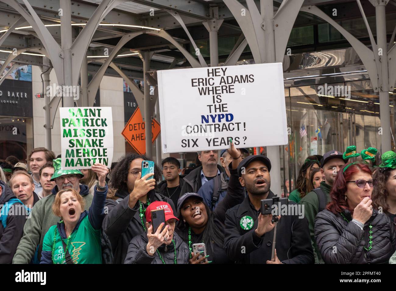 NEW YORK, NEW YORK MARCH 17 Protester calling Mayor Adams on NYPD