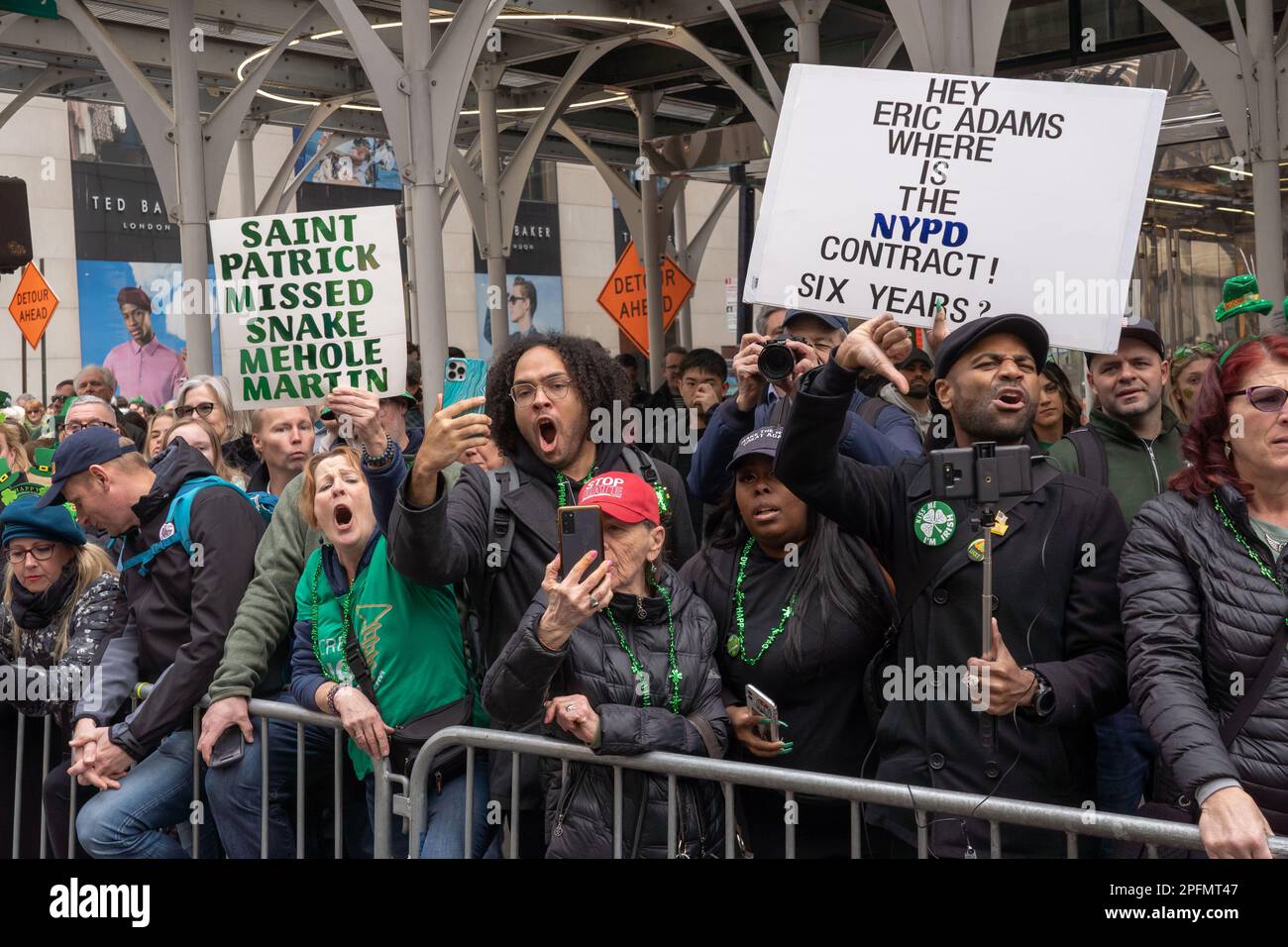 NEW YORK, NEW YORK MARCH 17 Protester calling Mayor Adams on NYPD