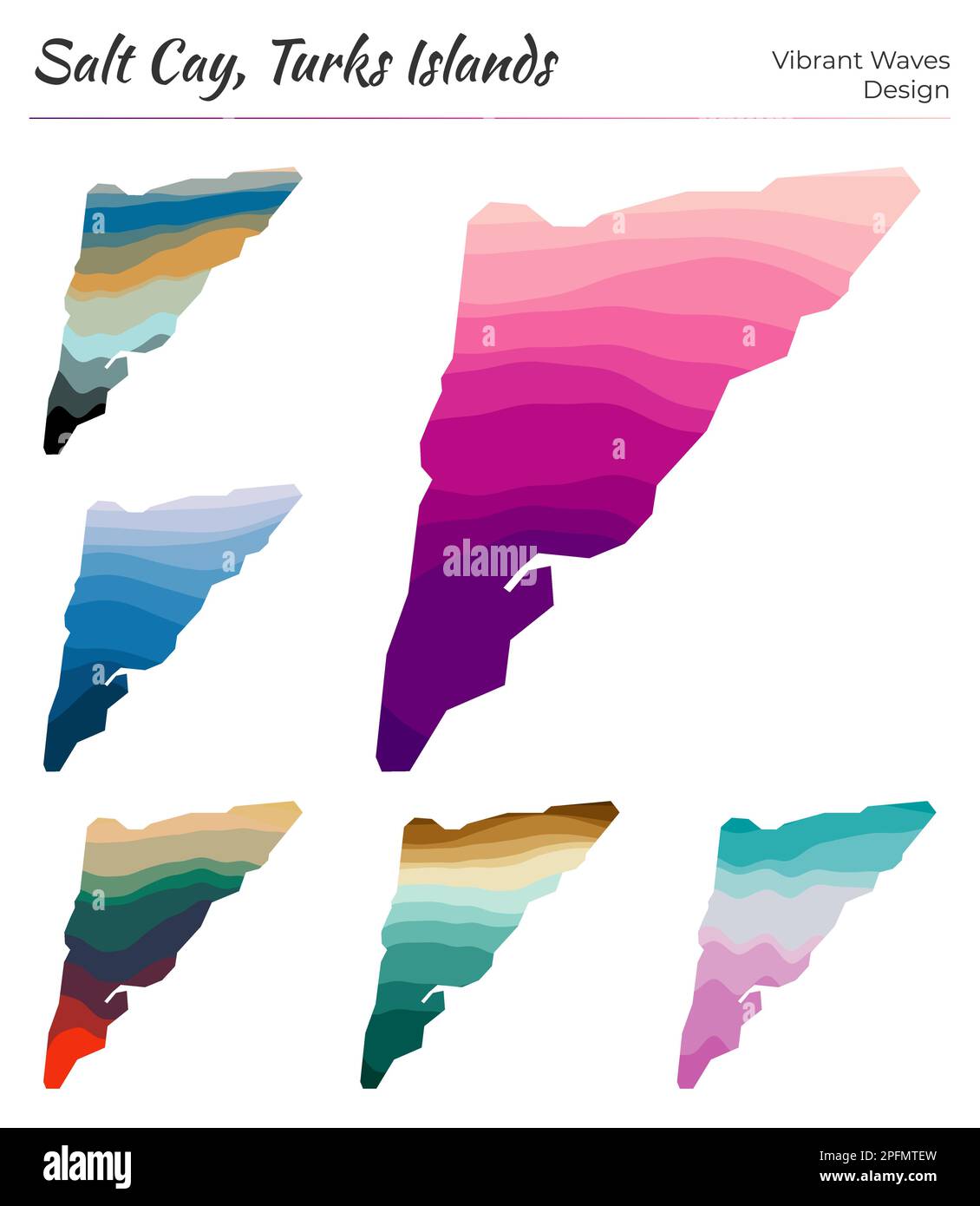 Set of vector maps of Salt Cay, Turks Islands. Vibrant waves design ...