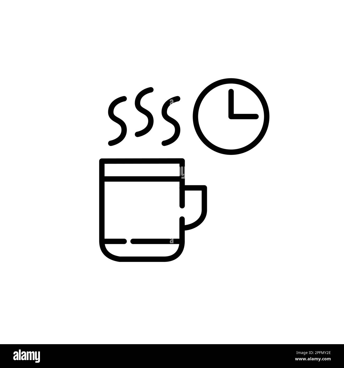 Coffee mug with hot steam coming up. Coffee break rest time. Pixel